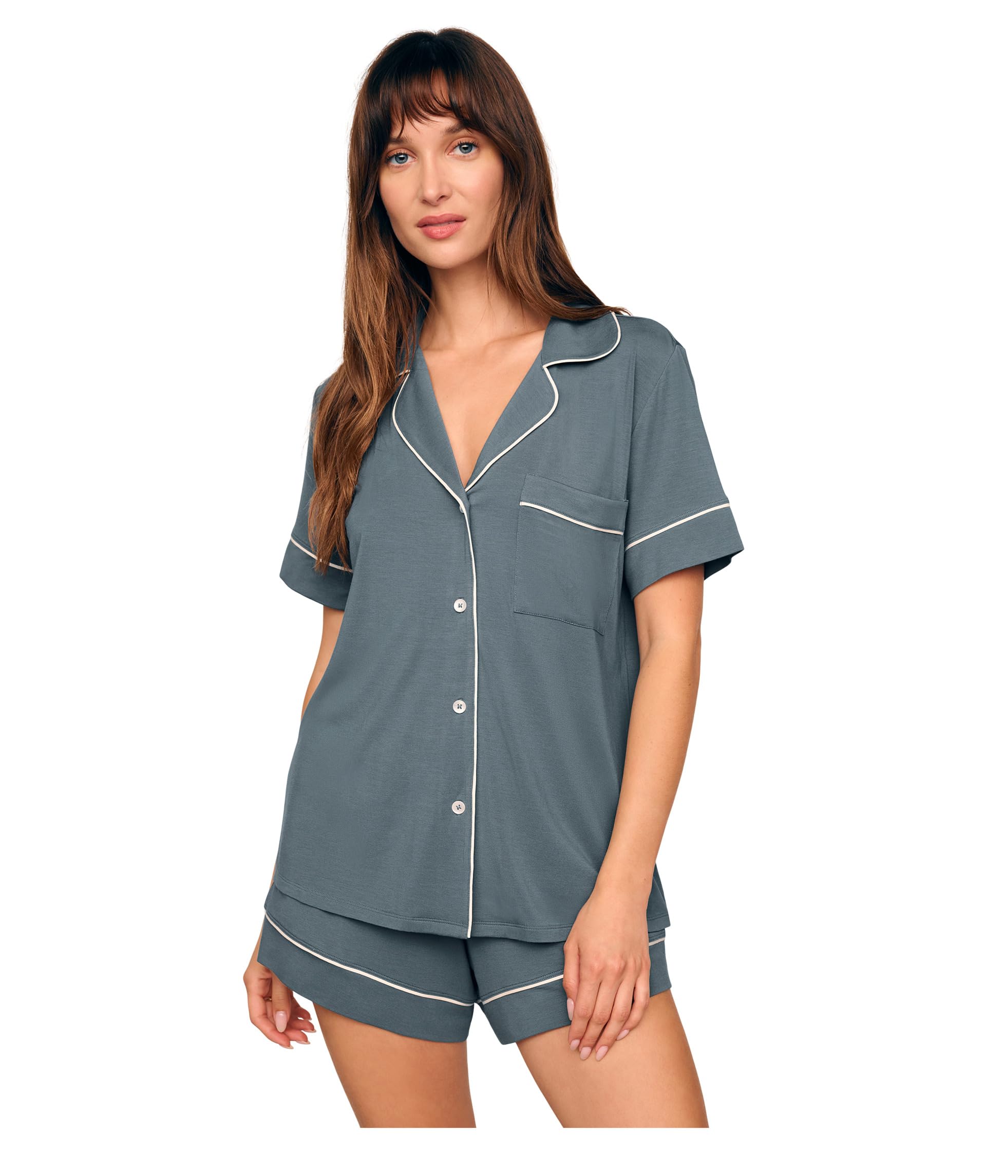 

Пижама Eberjey Gisele Relaxed Shorts PJ Set, цвет Stone Blue/Ivory