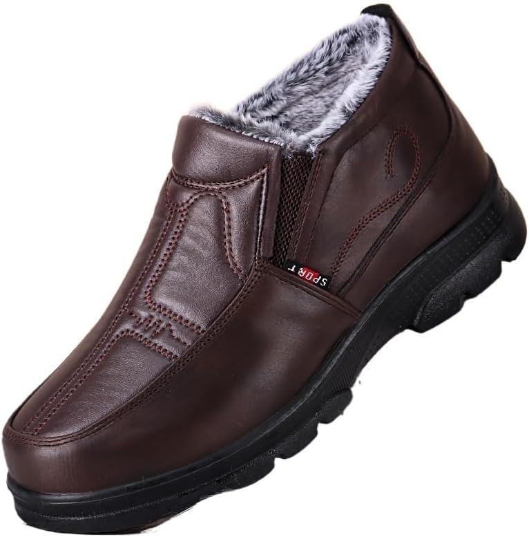 

Мужские зимние ботинки-слипоны на щиколотку - утепленные, с флисовой подкладкой, повседневные и спортивные, с противоскользящей резиновой подошвой, с круглым носком, для походов на свежем воздухе и повседневной носки Hhhchpm, кофейный