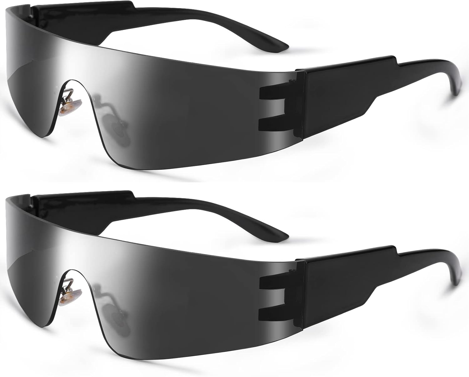 

COASION Солнцезащитные очки с обтекаемой формой для женщин и мужчин, модные, без оправы, футуристические, в стиле Y2k, с плоской верхней частью, стильные очки, B3 Black / Grey + Black / Grey