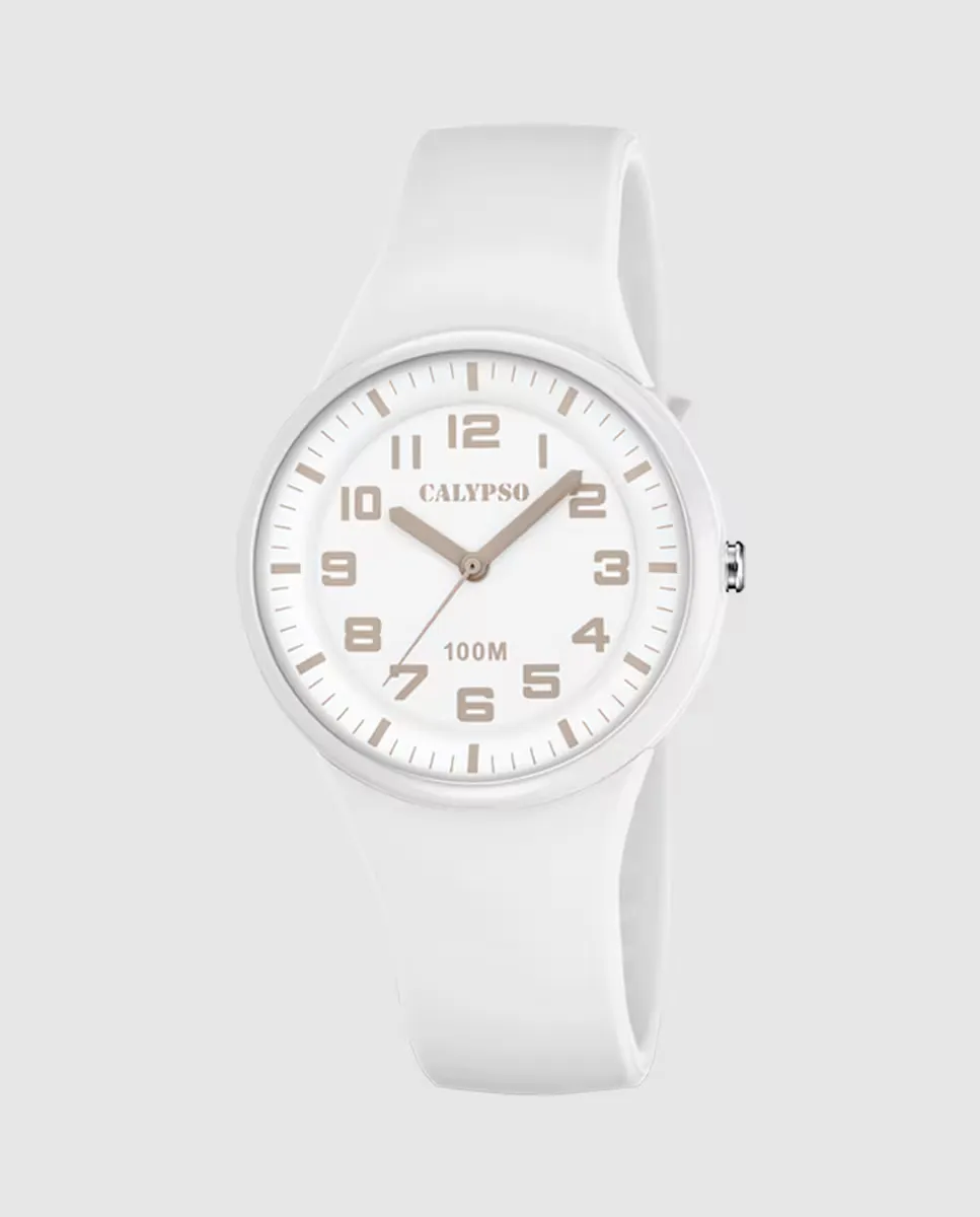 

K5851/1 Модные женские часы из каучука белого цвета Calypso