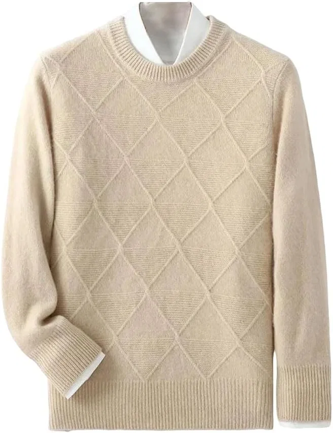 Мужской толстый свитер-пуловер 100% меринос Generic, бежевый