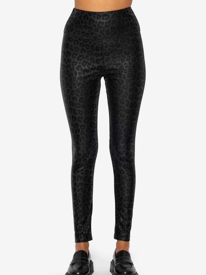 

SASSYCLASSY Термолеггинсы из искусственной кожи с леопардовым принтом, черные