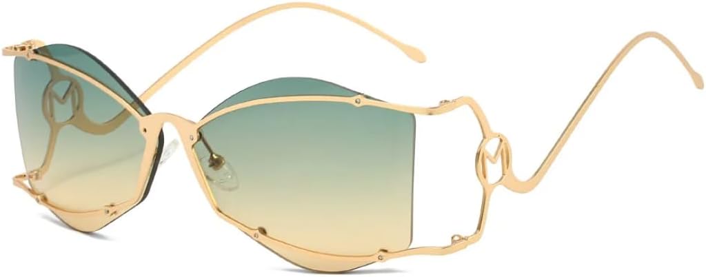 

Солнцезащитные очки без оправы с декоративной отделкой, нестандартный тренд, женские солнцезащитные очки в стиле хип-хоп/панк, забавные мужские солнцезащитные очки с защитой от УФ-излучения UV400 UATXTAU, Golden Green Yellow