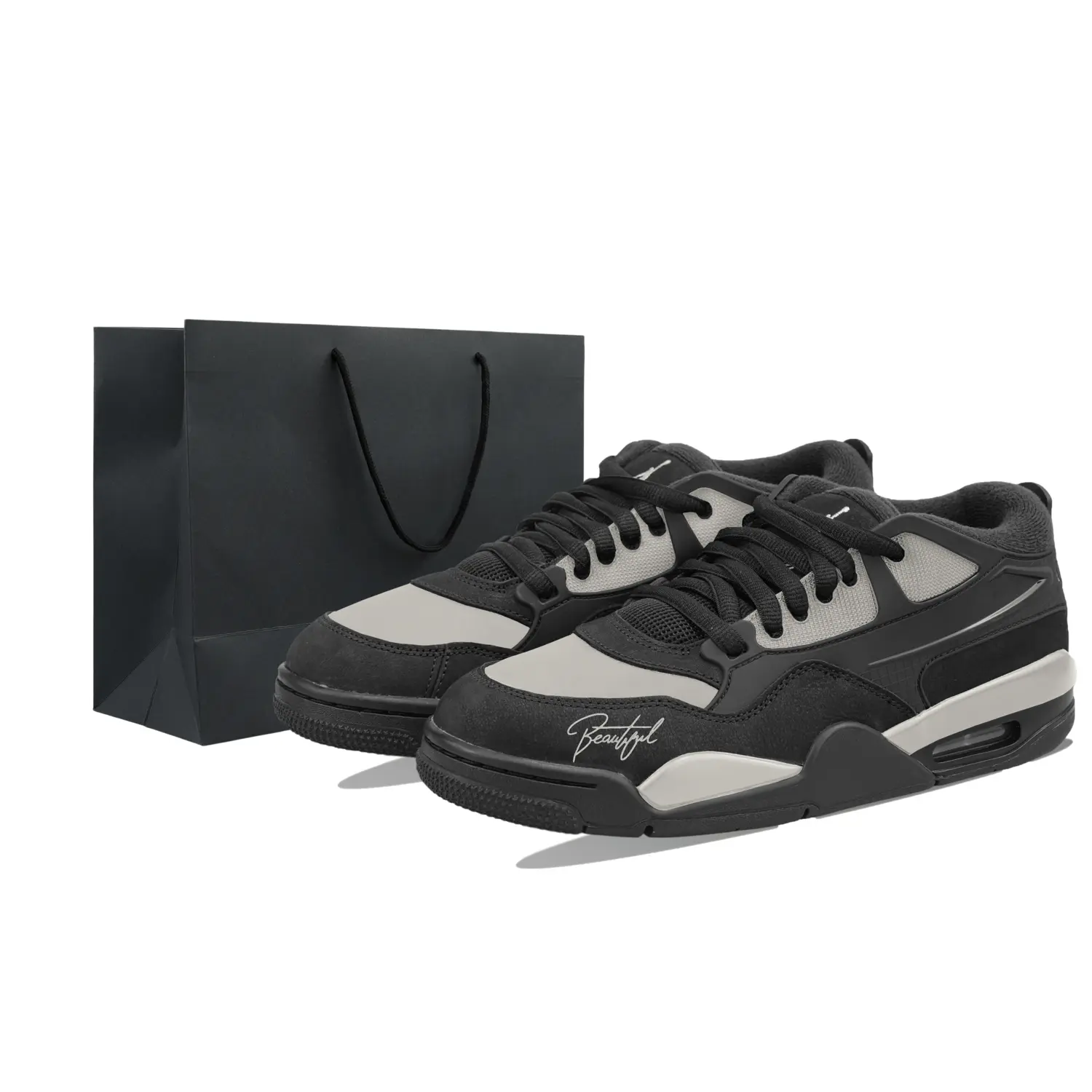 

Jordan Кроссовки Air 4 Air 4 RM 'Black Cat' с износостойким низким верхом, винтажные баскетбольные кроссовки, унисекс, черный и серый