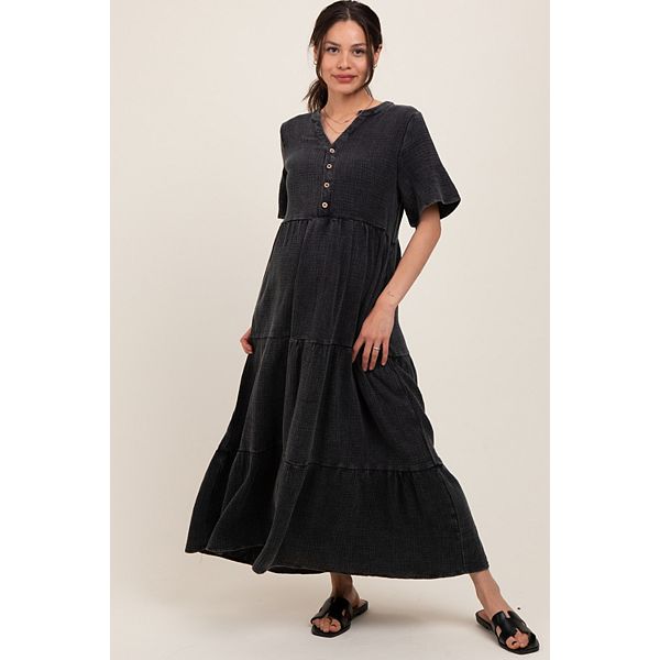 

Длинное платье для беременных с пуговицами спереди и ярусным кроем Pinkblush