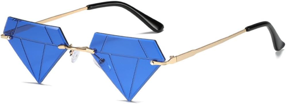 

Модные солнцезащитные очки без оправы в форме ромба для женщин, очки «кошачий глаз» и треугольные солнцезащитные очки для мужчин, забавные очки для вечеринок, женские очки TYUVIVO, Gold Dark Blue