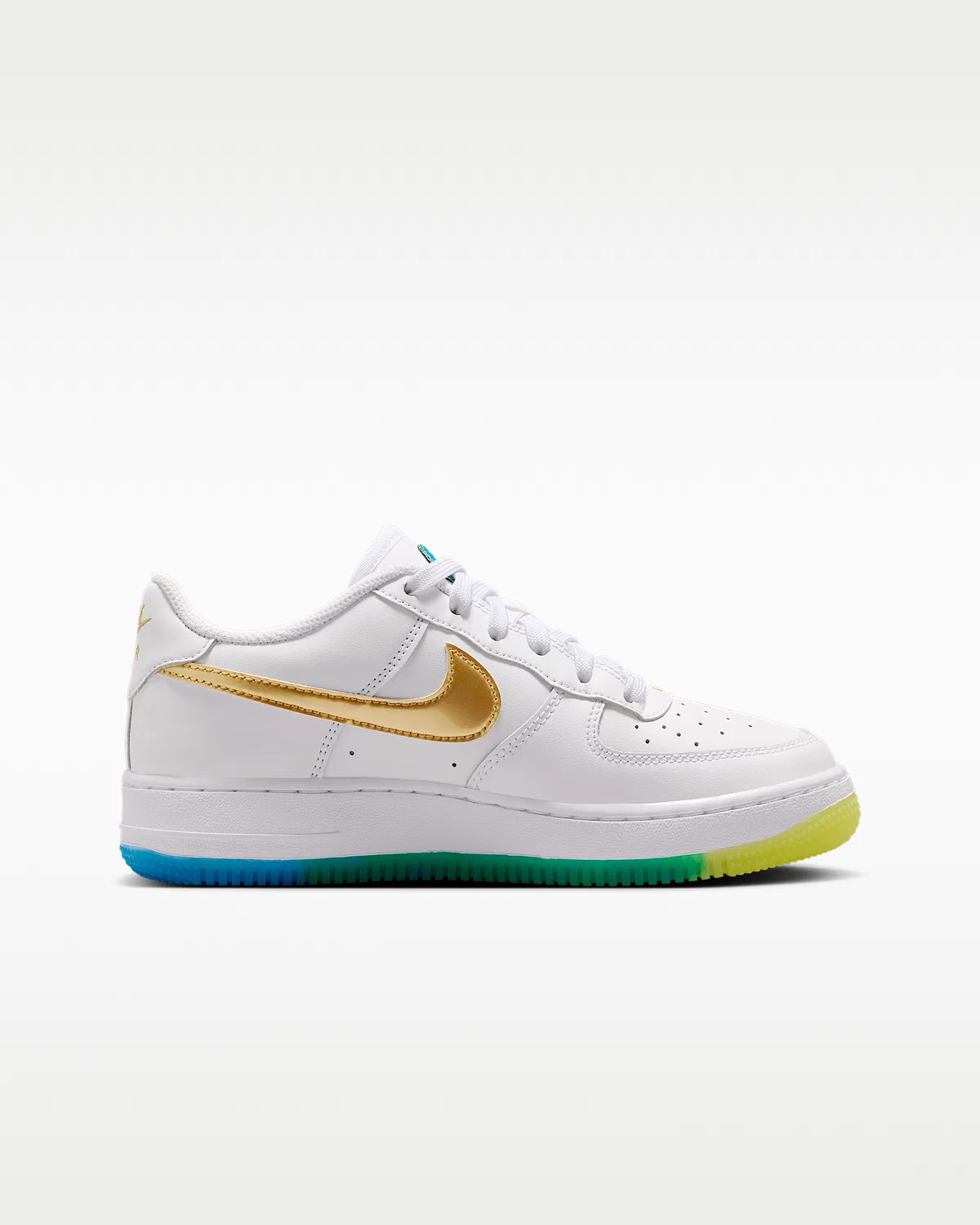 Детские кроссовки Nike Air Force 1, White/Soar/Sonic Yellow/Metallic Gold — фото 3
