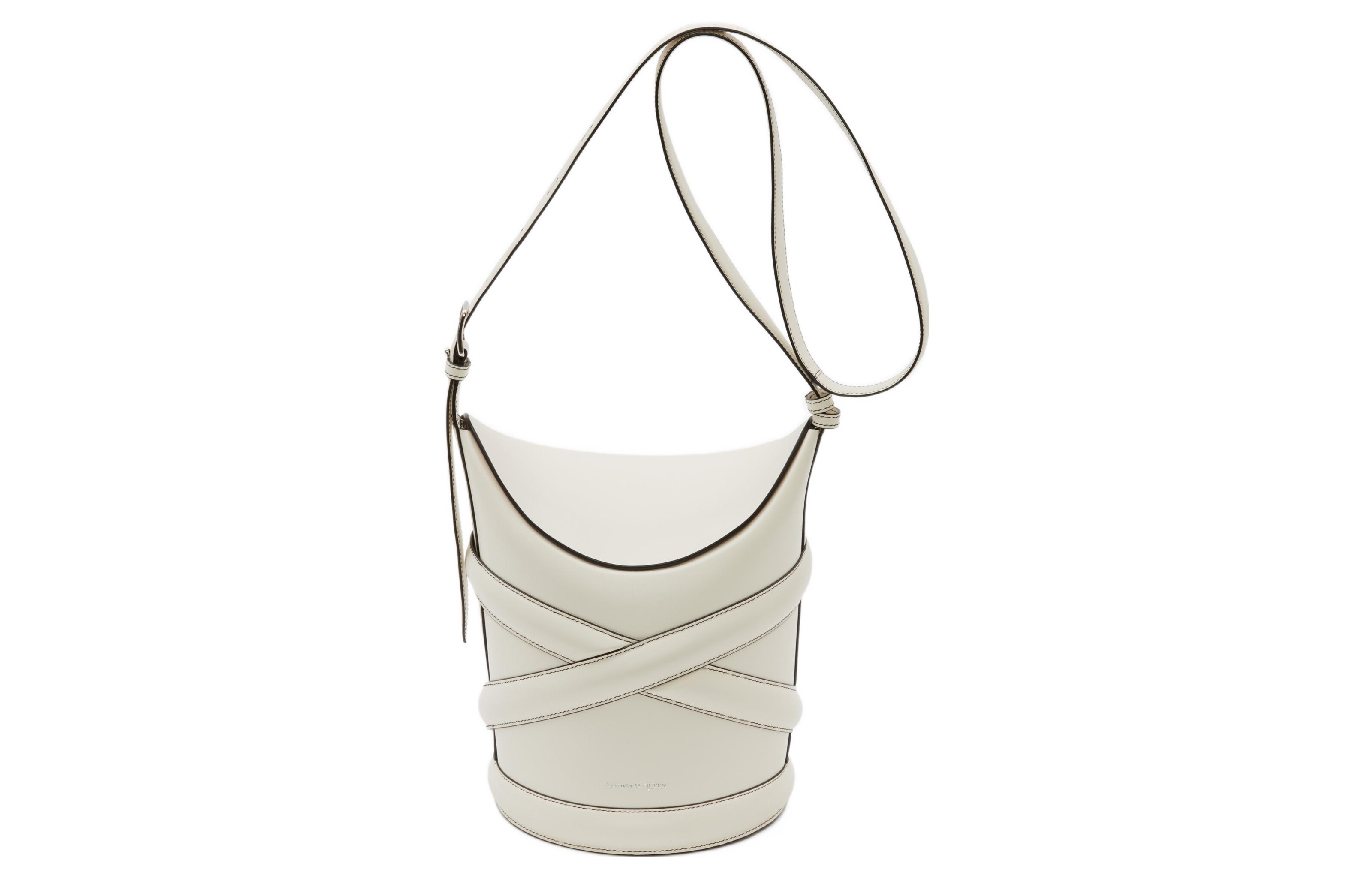 

Alexander McQueen Сумка-ведро из телячьей кожи, сумка через плечо, мужская, белая, THE CURVE BAG