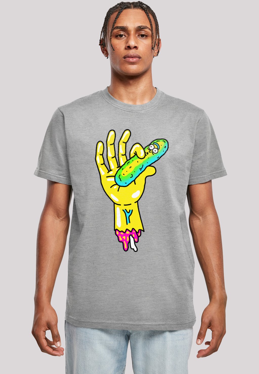 

Футболка с принтом RICK AND MORTY PICKLE HAND F4NT4STIC, цвет heather grey