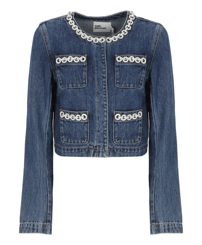 

Джинсовая куртка с кристальной отделкой Self Portrait, синий