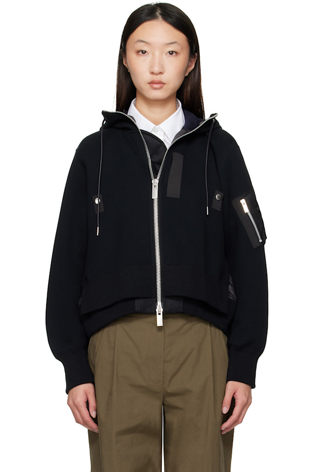 

Спортивная худи из спонжа и нейлоновой саржи Sacai, черный