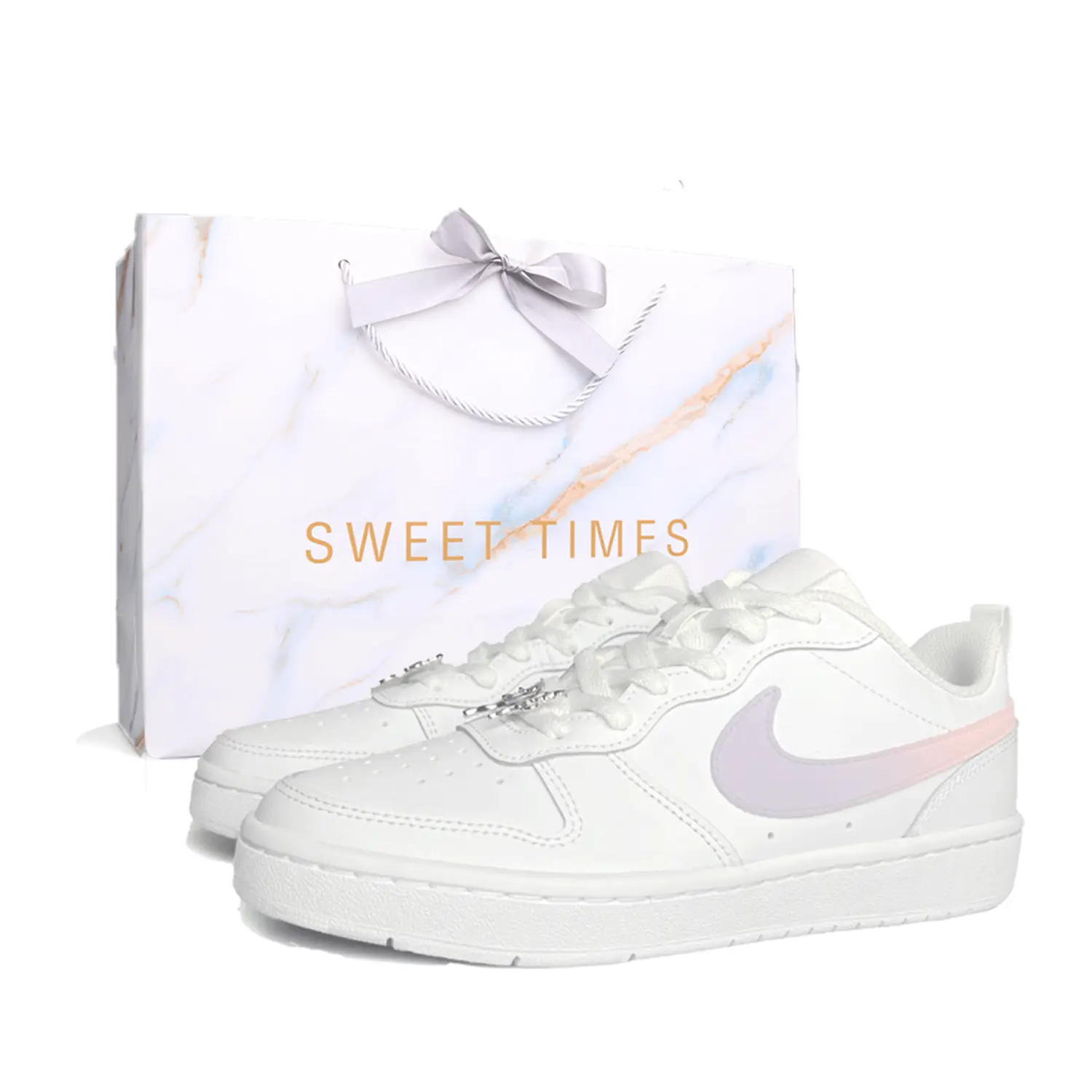 

Nike Детские кроссовки для скейтбординга Court Borough Low 2 с противоскользящей подошвой, износостойкие, белые, розовые, подростковые