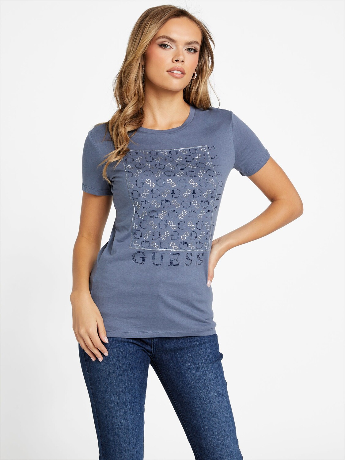 

Футболка Naty с круглым вырезом и стразами Guess Factory, цвет Mojave Stone