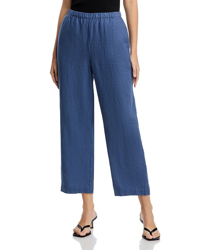 

Льняные брюки прямого кроя на резинке Eileen Fisher, синий