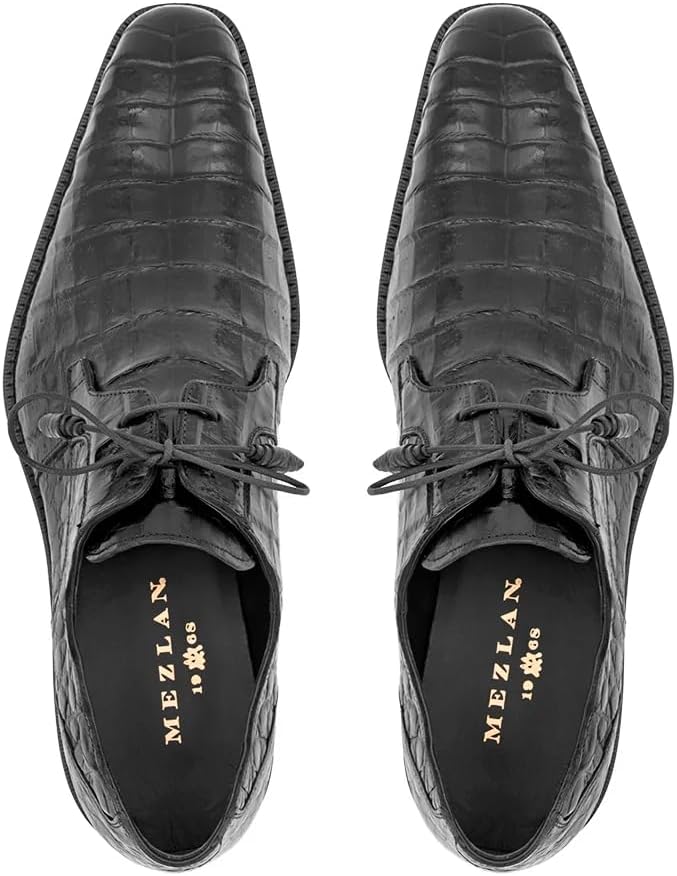 Mezlan Anderson Crocodile Lace Up - Мужские туфли-блочеры из настоящей крокодиловой кожи с простым носком и стелькой с эффектом памяти - Ручная работа в Испании, черный — фото 4
