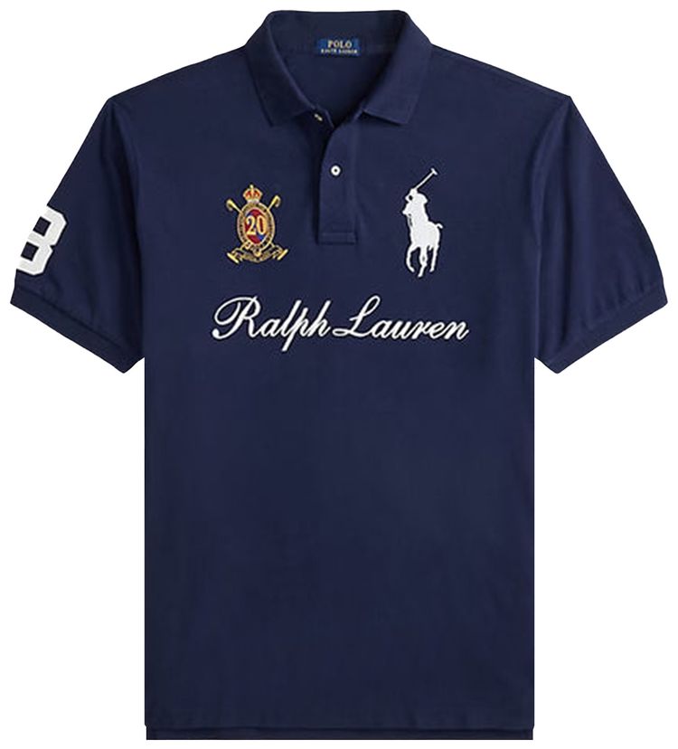 

Футболка-поло Polo Ralph Lauren с коротким рукавом, базовая, из сетчатой ткани, с крупным рисунком пони и гербом, синий