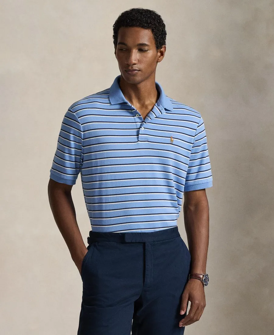 Мужская поло-рубашка с коротким рукавом, классического кроя, в полоску Polo Ralph Lauren, sky синий мультиколор