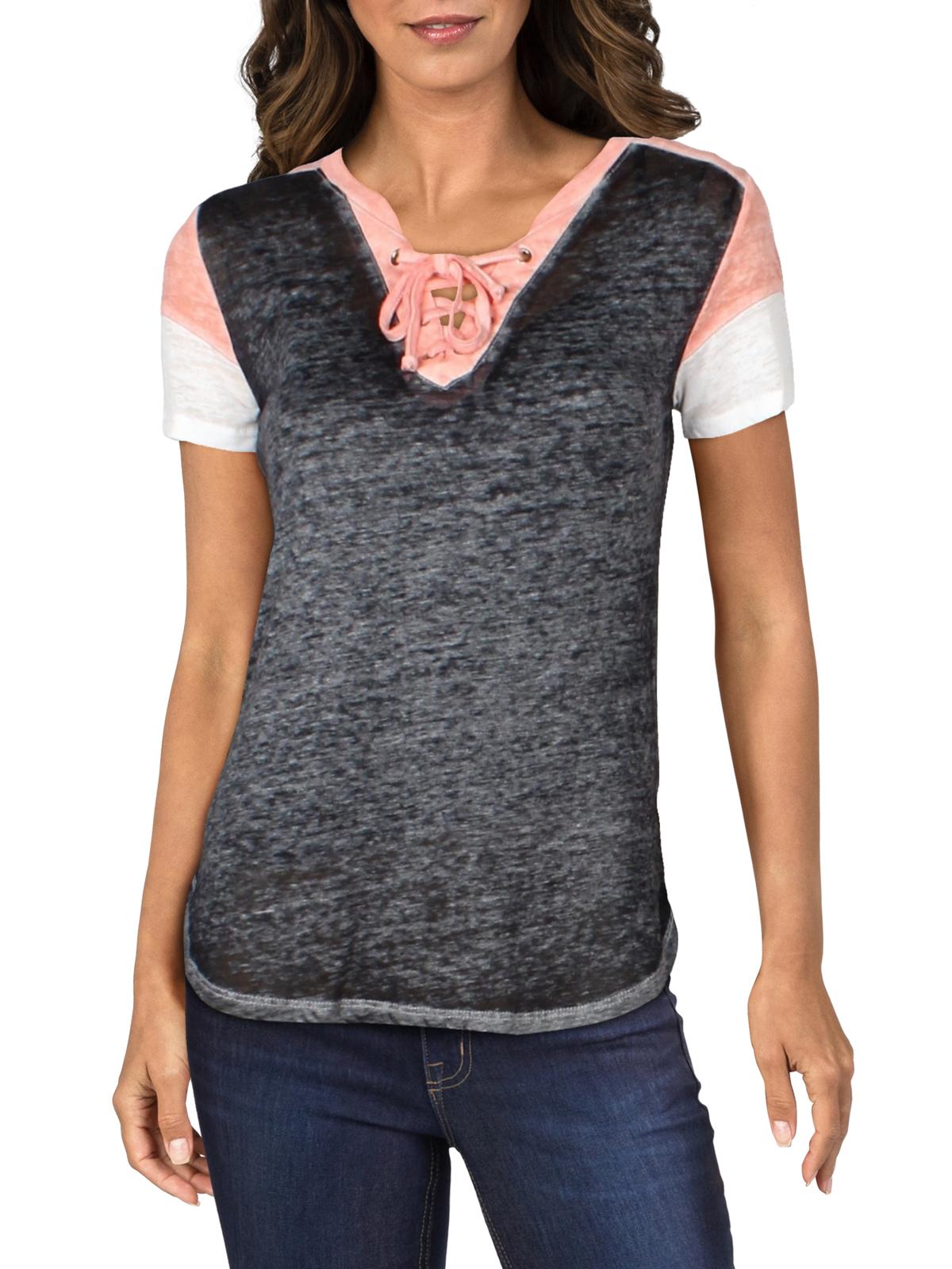 

Футболка Juniors Womens Lace-Up Burn-Out Crave Fame, цвет ash blush