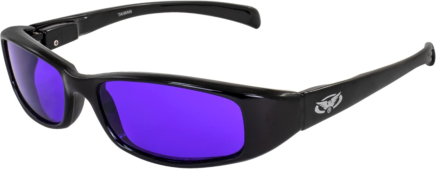 

Солнцезащитные очки Global Vision New Attitude в мотоциклетном стиле - фиолетовые линзы, черная оправа - идеально подходят для лиц небольшого и среднего размера, Black-purple