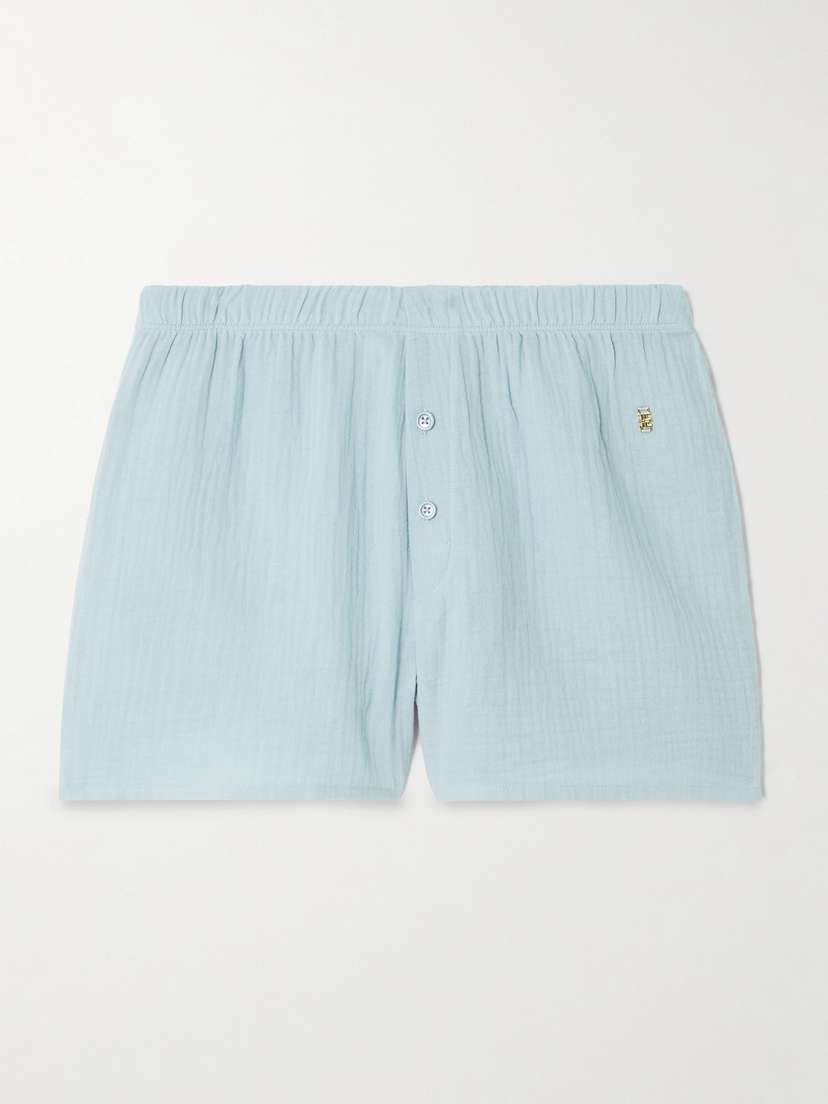 

Шорты Джуд из жатого хлопчатобумажного газа с декором Éterne, синий