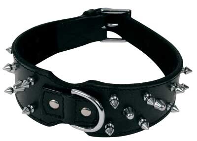 Кожаный ошейник Gloria Pets Ranger с 3 рядами шипов, черный 60см х 60мм Gloria Pets, цвет черный — фото 2