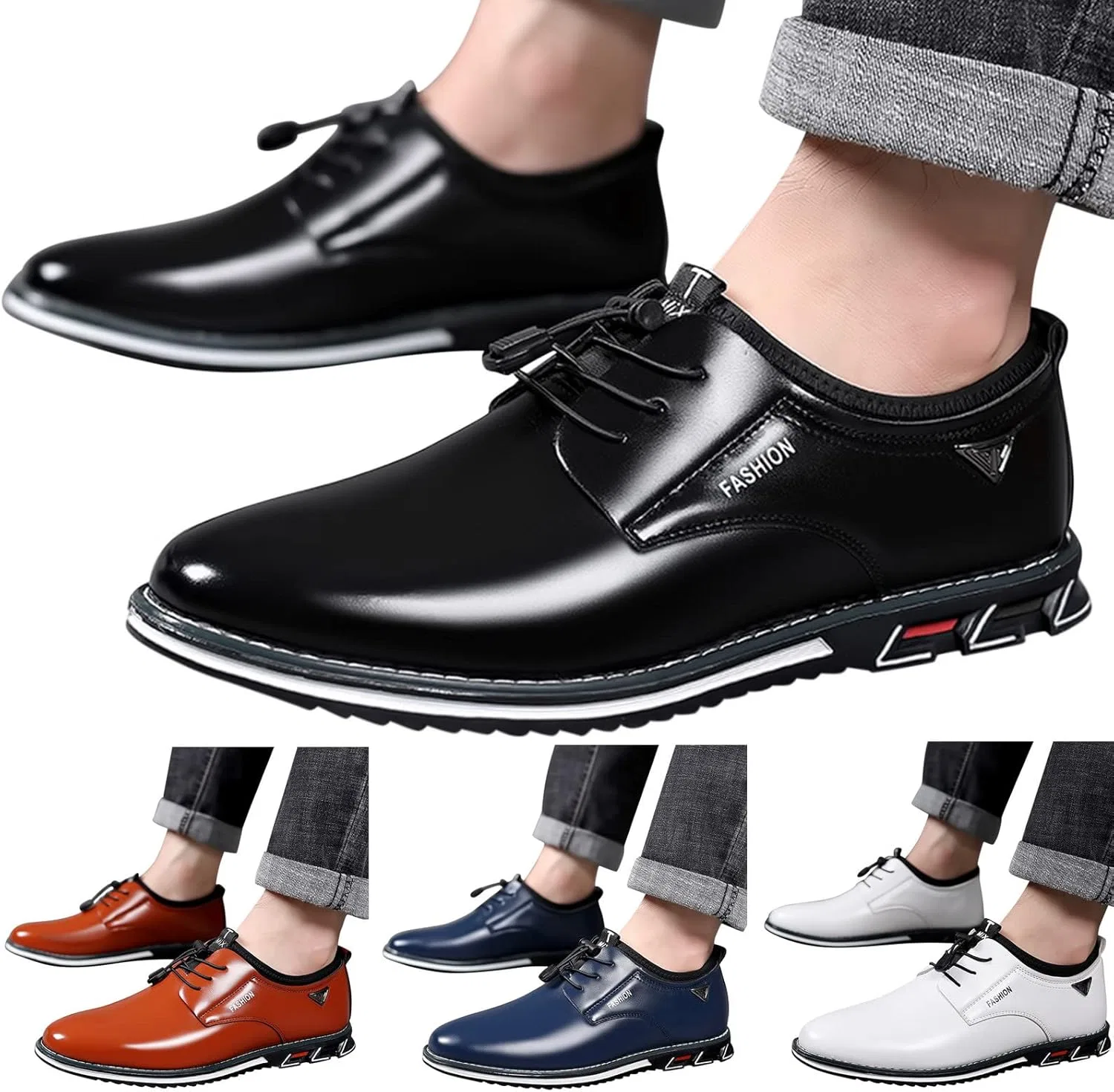 Туфли Men Shoes Size 8 Fashion Breathable Comfortable Business Lace Up Work Casual Solid Color Leather Shoes Men Casual Shoes Leather Shoes Size 12 Generic, Blau — фото 4