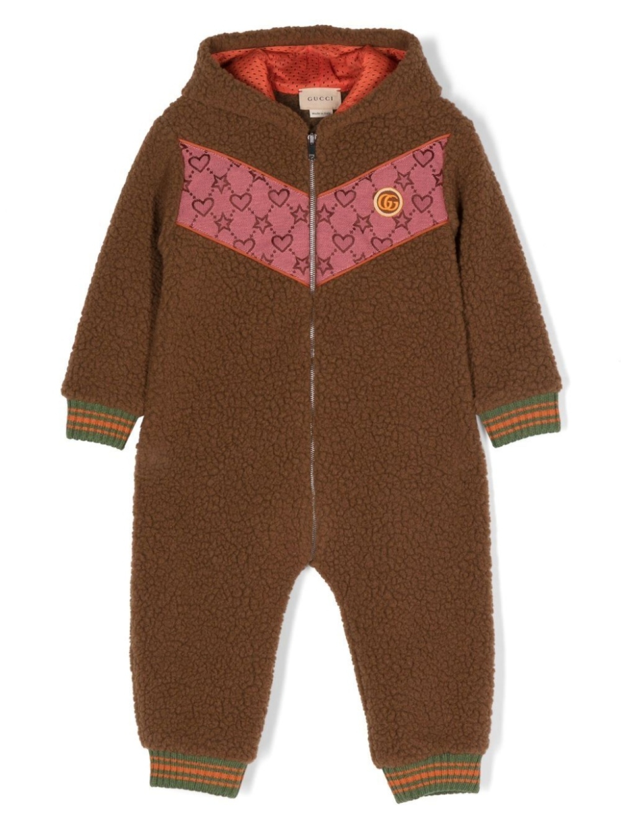 

Gucci Kids боди из искусственного меха с капюшоном, розовый