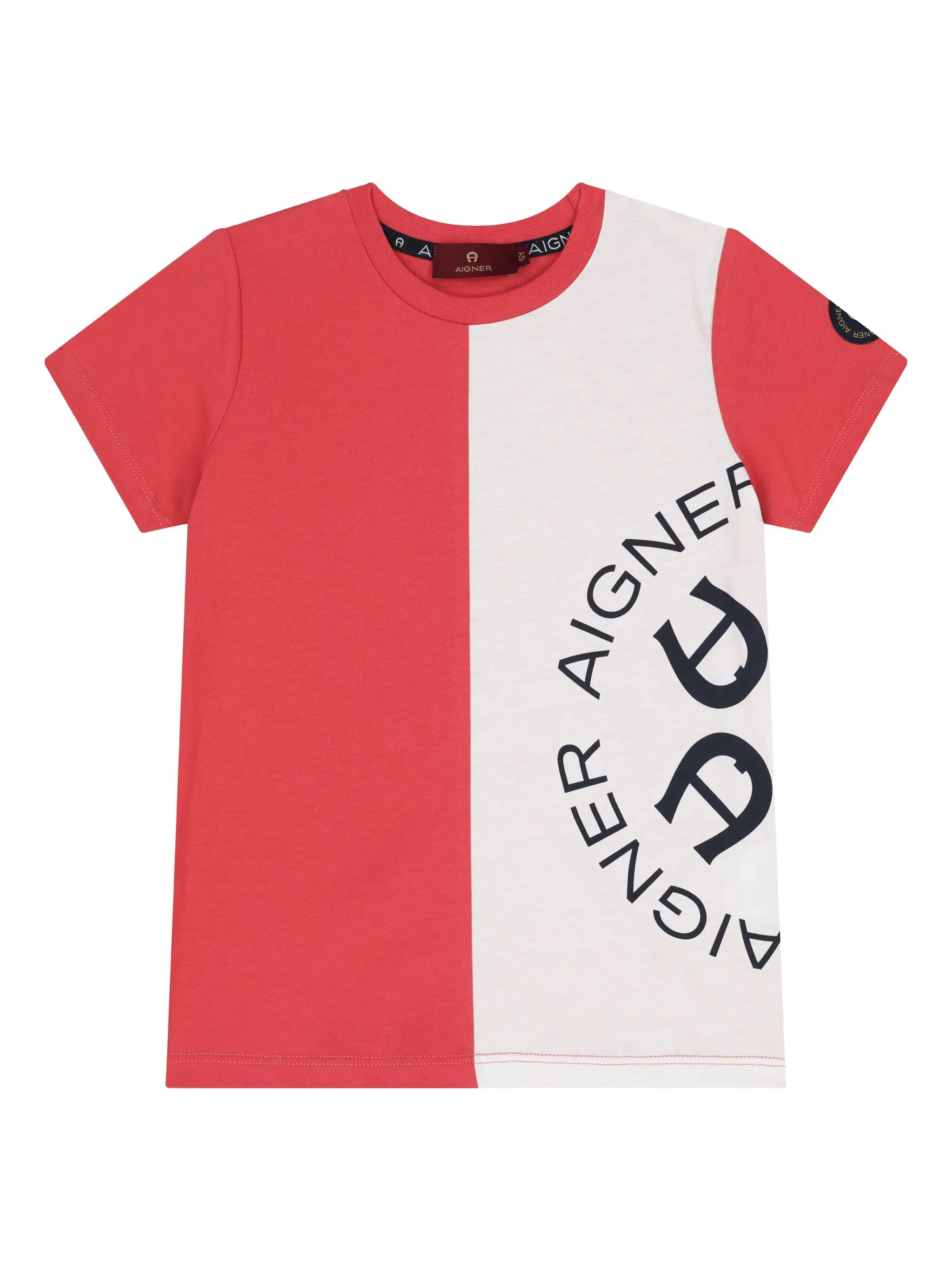 Футболка в стиле колор-блок с логотипом Aigner Kids, красный — фото 2