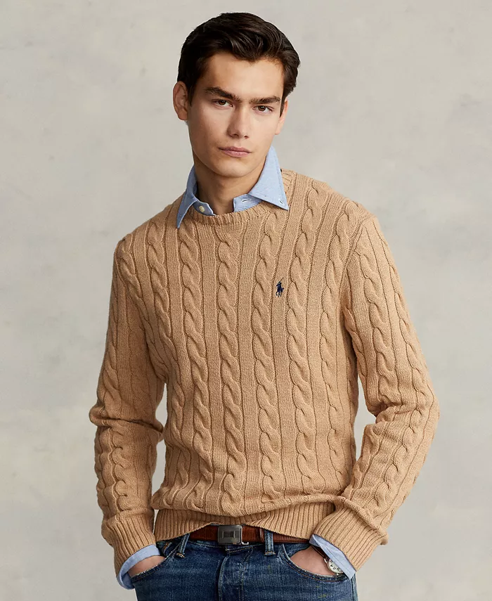

Мужской хлопковый свитер с косичной вязкой Polo Ralph Lauren, коричневый