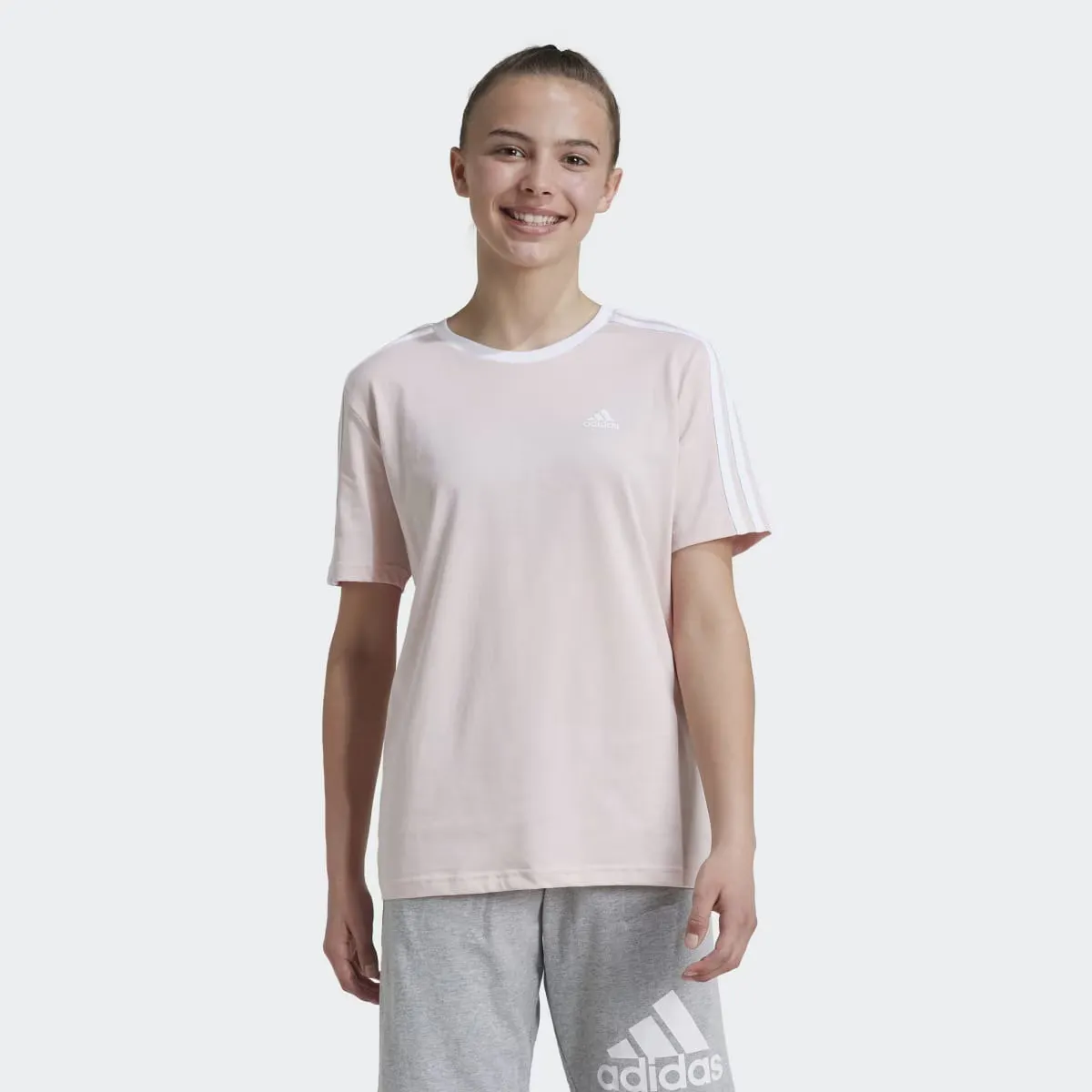 

Футболка для девочек Adidas Essentials Cotton Loose Fit Boyfriend 3-Stripes, розовый