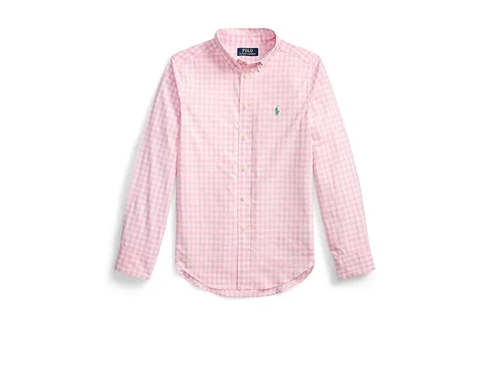 Рубашка хлопковая в клетку Plaid Cotton Poplin Shirt Polo Ralph Lauren Kids, Carmel Pink/White