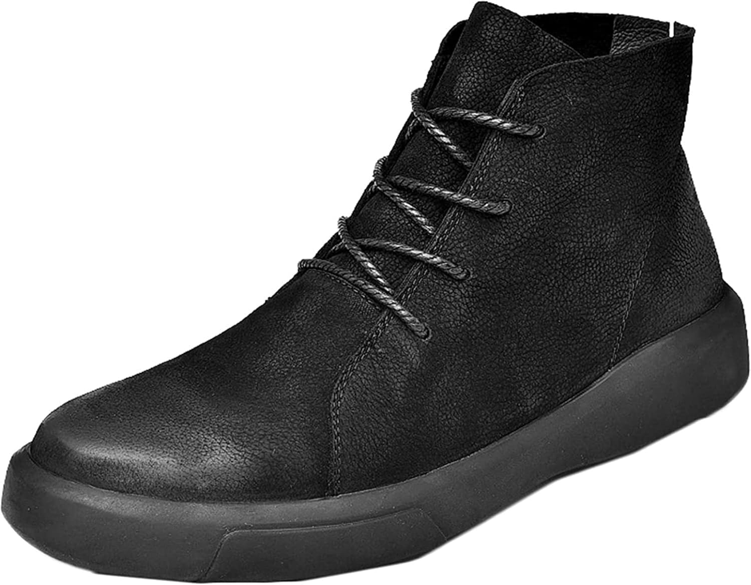 

Мужские короткие ботинки Yiozoi Высокие шнурованные туфли Круглый носок Снегоизоляционные мужские повседневные кожаные ботинки до щиколотки Противоскользящие, черный