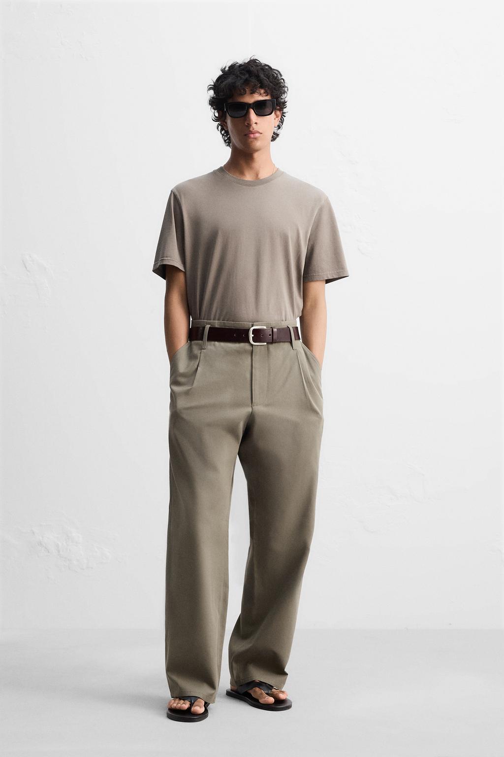

Широкие брюки из хлопка и вискозы ZARA, цвет Earth