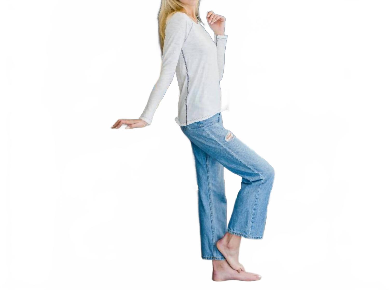 

ERIN GRAY Футболка с длинными рукавами реглан, белая с темно-синей строчкой