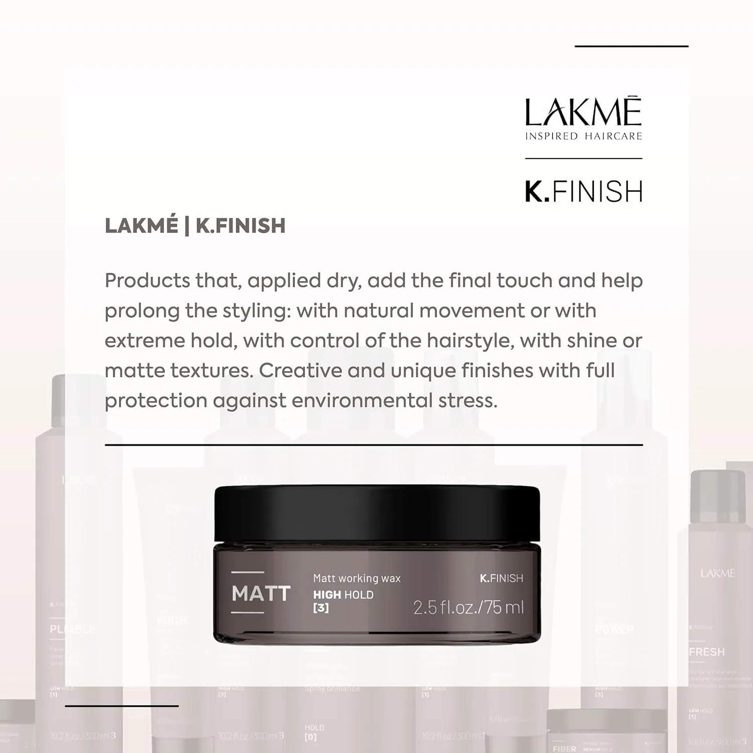 Воск для укладки волос LAKMÉ K.Finish Matt, матовая помада, воск для укладки волос сильной фиксации, матовый финиш, 70 мл — фото 2