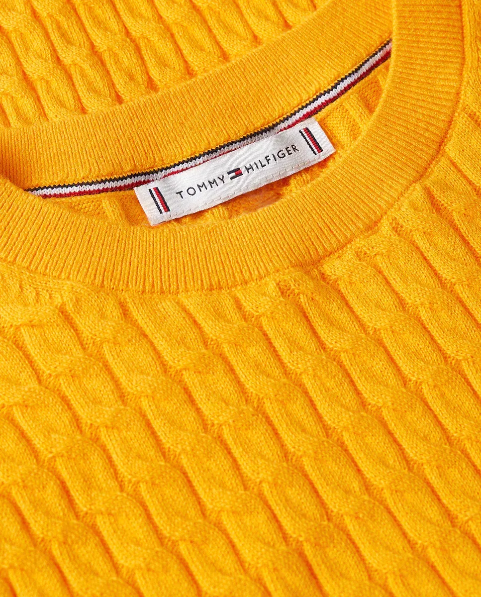 Вязаный женский джемпер с короткими рукавами и косами Tommy Hilfiger, горчичный — фото 3