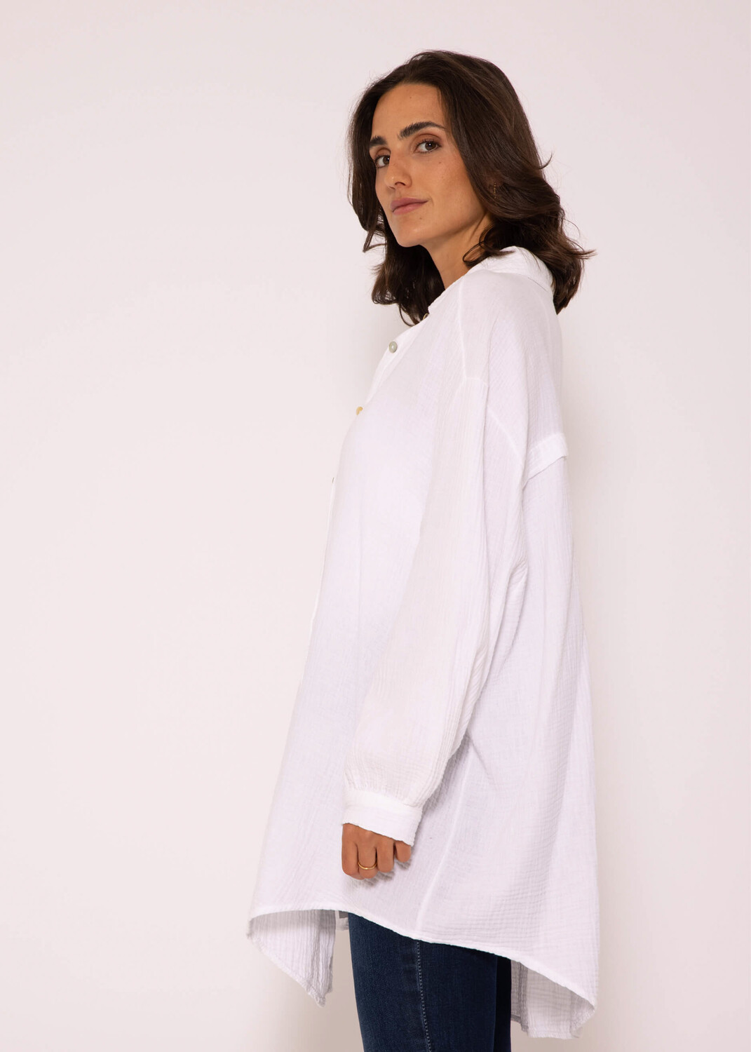 

Блуза SASSYCLASSY Ultra Oversize Musselin nhemd lange Variante, белый