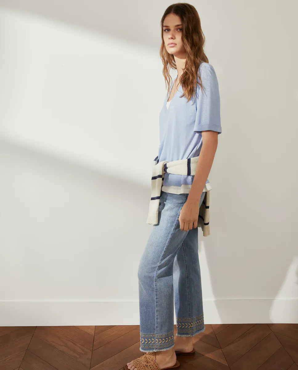 

Женская льняная футболка с коротким рукавом Southern Cotton, светло-голубой