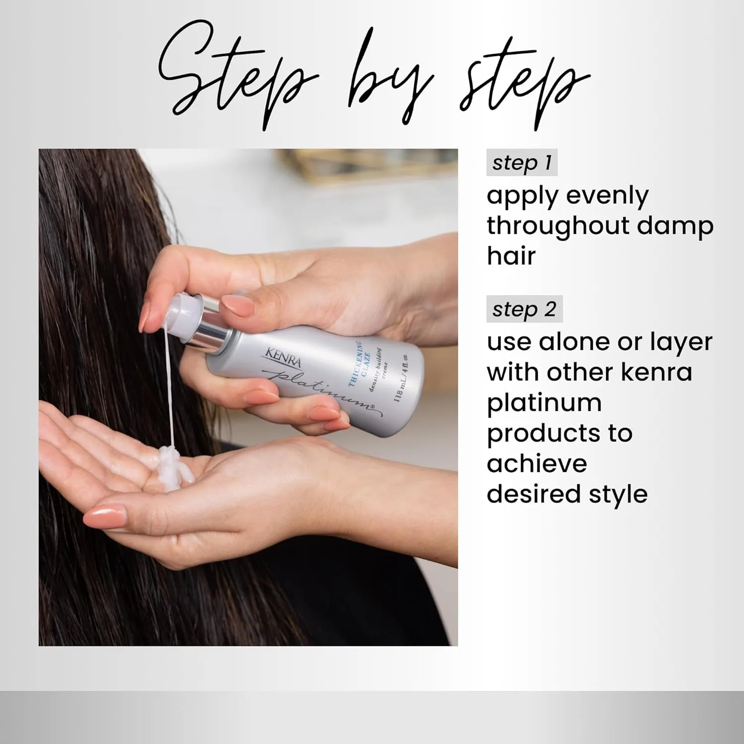 Kenra Platinum Thickening Glaze, стайлер для объема, придает пышность и густоту, легкое кондиционирование, создает плотность для густых и здоровых укладок, для всех типов волос 118 мл (2 шт.) — фото 4