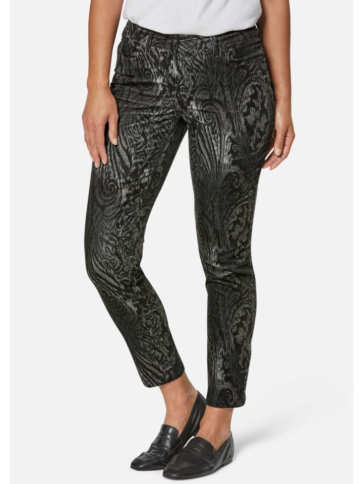 

MADELEINE Брюки с узором «пейсли» из эластичной бархатистой ткани серого/многоцветного цвета