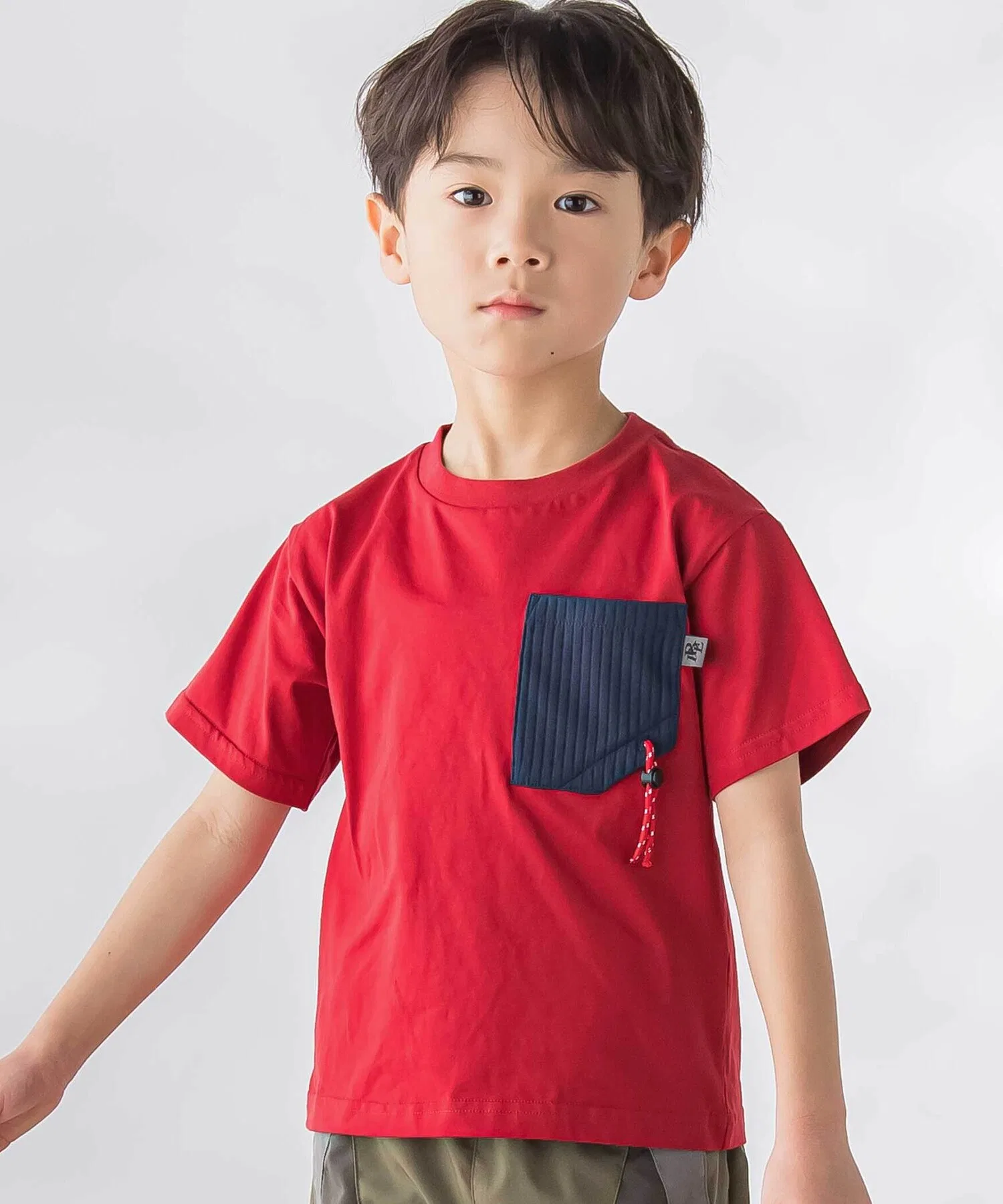 Детская футболка BeBe Petits Pois Vert 格子タフタポケット付きコードTシャツ