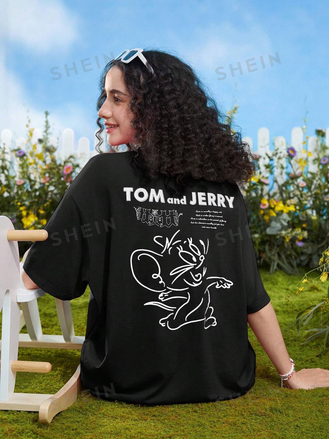 

Футболка женская свободного кроя Shein с принтом, черный