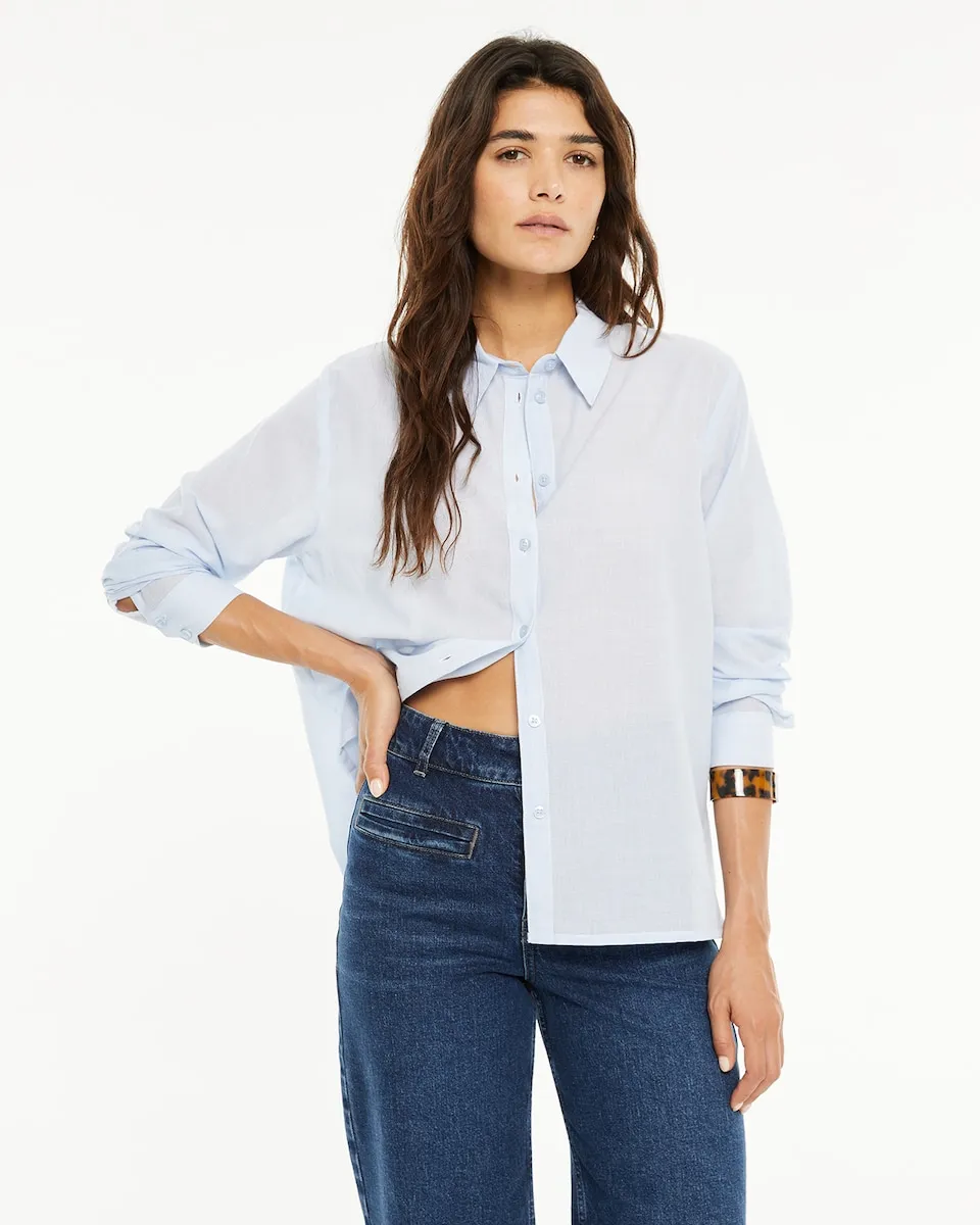 

Женская льняная рубашка с воротником-стойкой System Action, светло-голубой