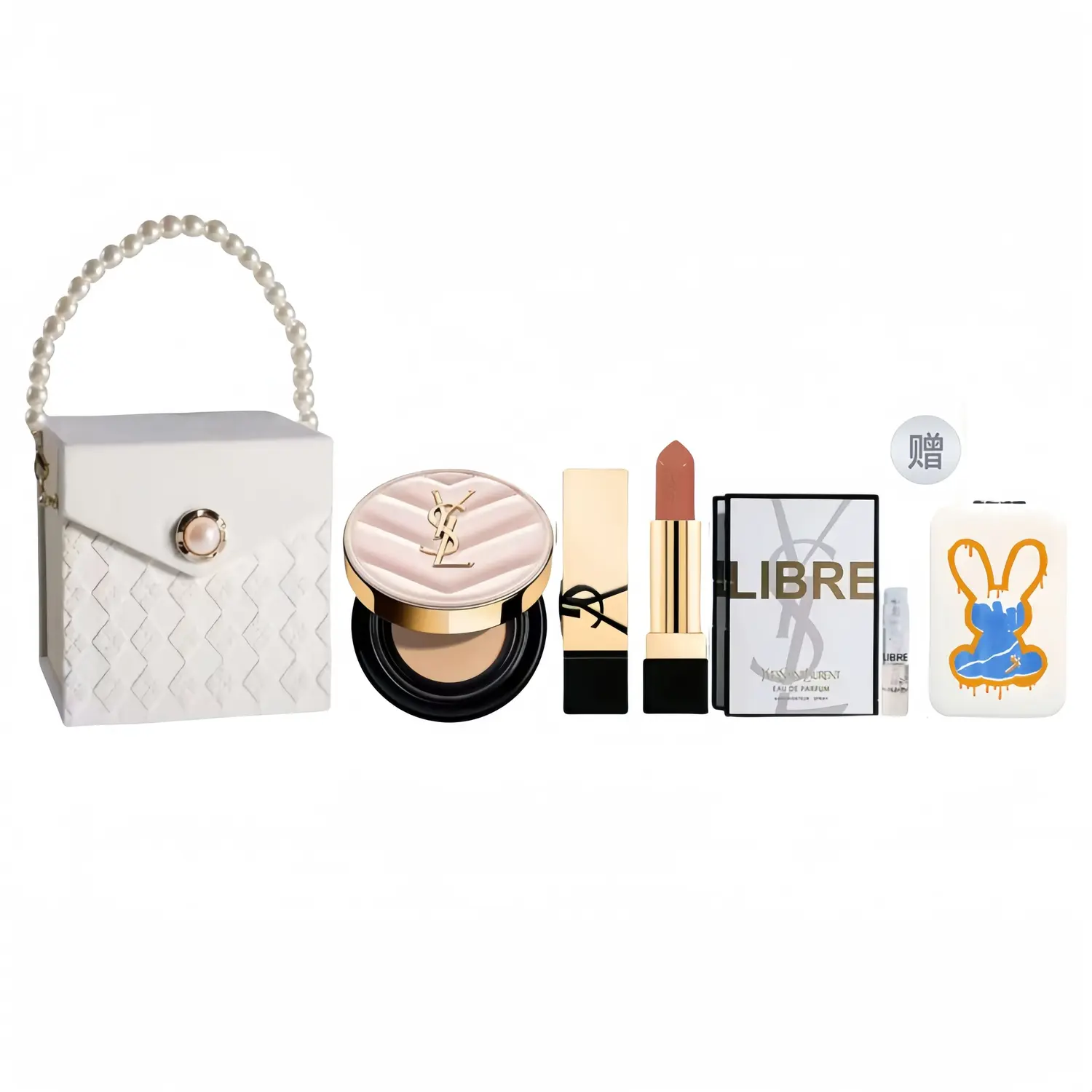 

Набор косметики для женщин SAINT LAURENT, Pink Leather+Square Tube #NM+Perfume 1.2ml Three-Piece Set+Rabbit Pocket Mirror