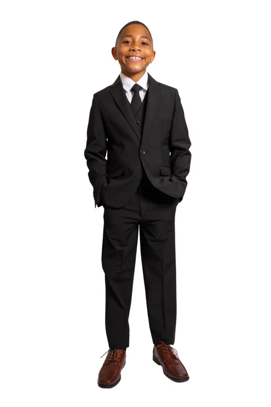 Комплект из 5 предметов: рубашка, галстук, пиджак, жилет и брюки Luxor Slim Fit из шерстяной смеси для маленьких и больших мальчиков Peanut Butter Collection, черный