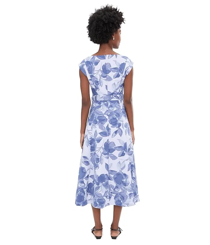 Платье-трапеция с цветочным принтом Sleeveless Floral Scuba Belted Aline Calvin Klein, Spring Mist Multi — фото 4