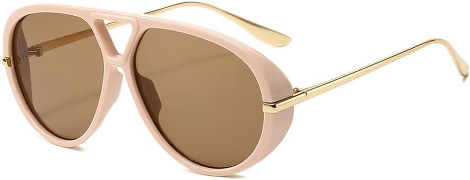 

Мужские солнцезащитные очки с двойной перемычкой большого размера в стиле ретро, ​​оранжевые солнцезащитные очки для женщин, модные очки-маски, защита от УФ-излучения UV400 для мужчин TKKTLLT, Beigepink-brown