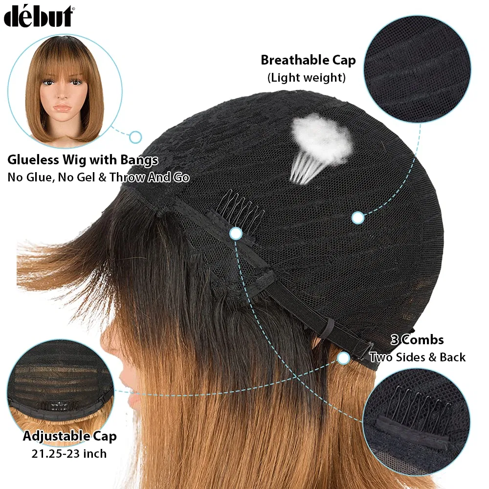 Парик из натуральных волос Real Hair Wig с челкой, короткий боб-пикси, 25 см Début, Tt1B/30 — фото 2
