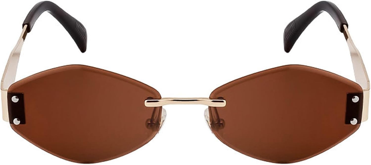 

Willochra 2025 Модные безободковые солнцезащитные очки Polygon для женщин, роскошные винтажные металлические очки в маленькой оправе в стиле панк с ромбовидным рисунком, C3