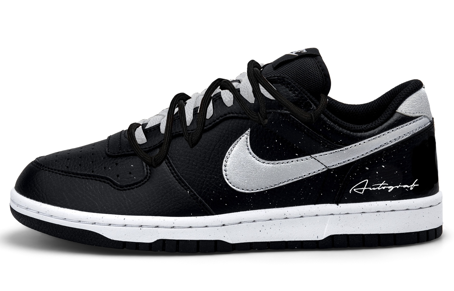 

Nike Мужские низкие скейтбордистские кроссовки Big Low Top, черный с серебристым рисунком